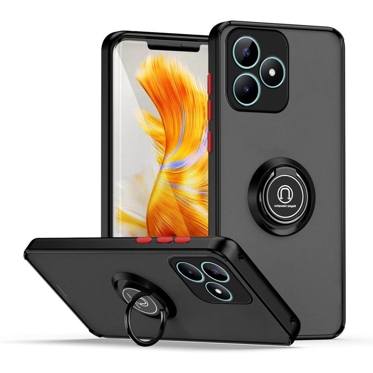 Funda Mate con Borde Negro y Anillo Giratorio 360 para Realme C51