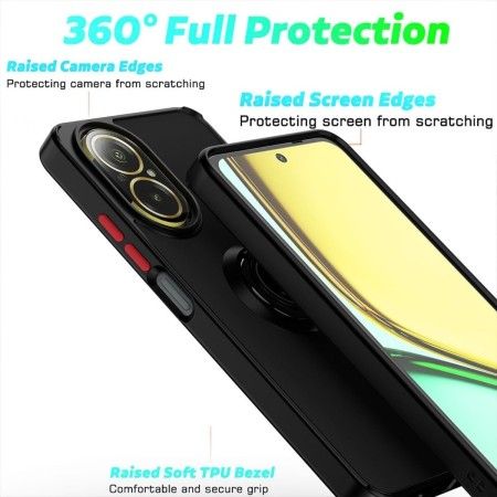 Funda Mate con Borde Negro y Anillo Giratorio 360 para Realme C67 4G