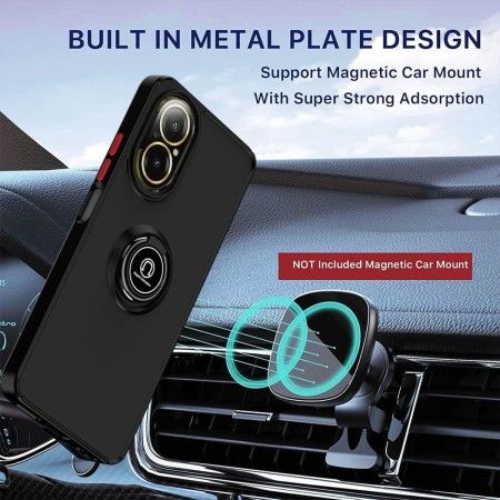 Funda Mate con Borde Negro y Anillo Giratorio 360 para Realme C67 4G