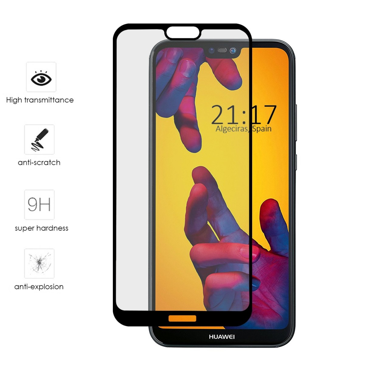 Protector Cristal Templado Completo Full Glue Negro para Huawei P20 Lite Vidrio