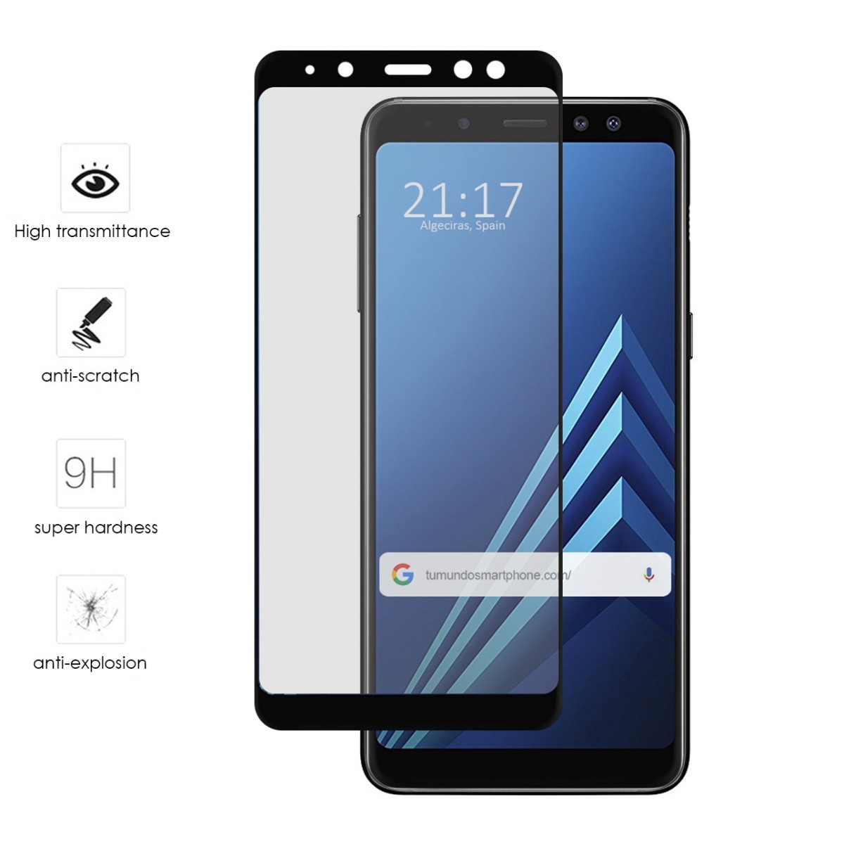 Protector Cristal Templado Completo Full Glue Negro para Samsung Galaxy A8 (2018) Vidrio