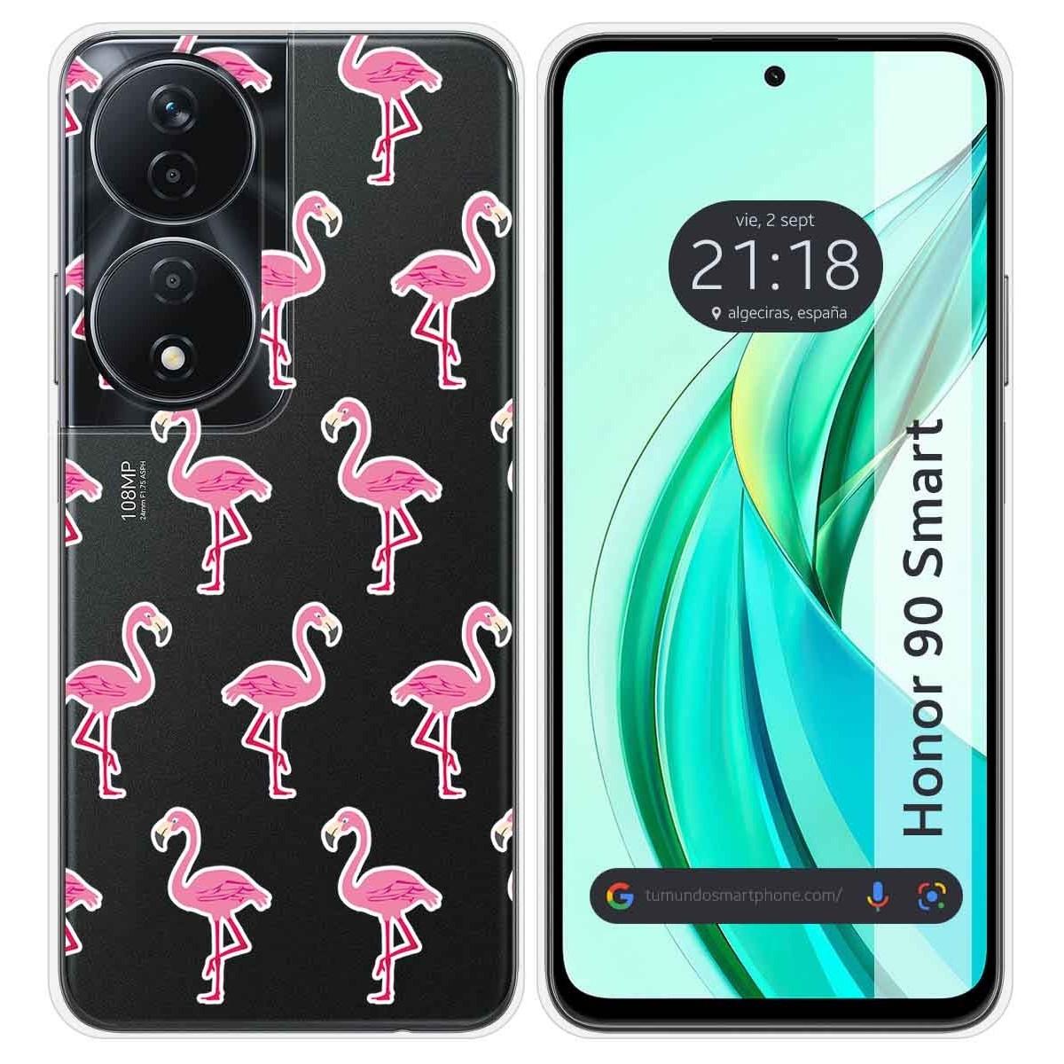 Funda Silicona Transparente para Huawei Honor 90 Smart 5G diseño Flamenco Dibujos