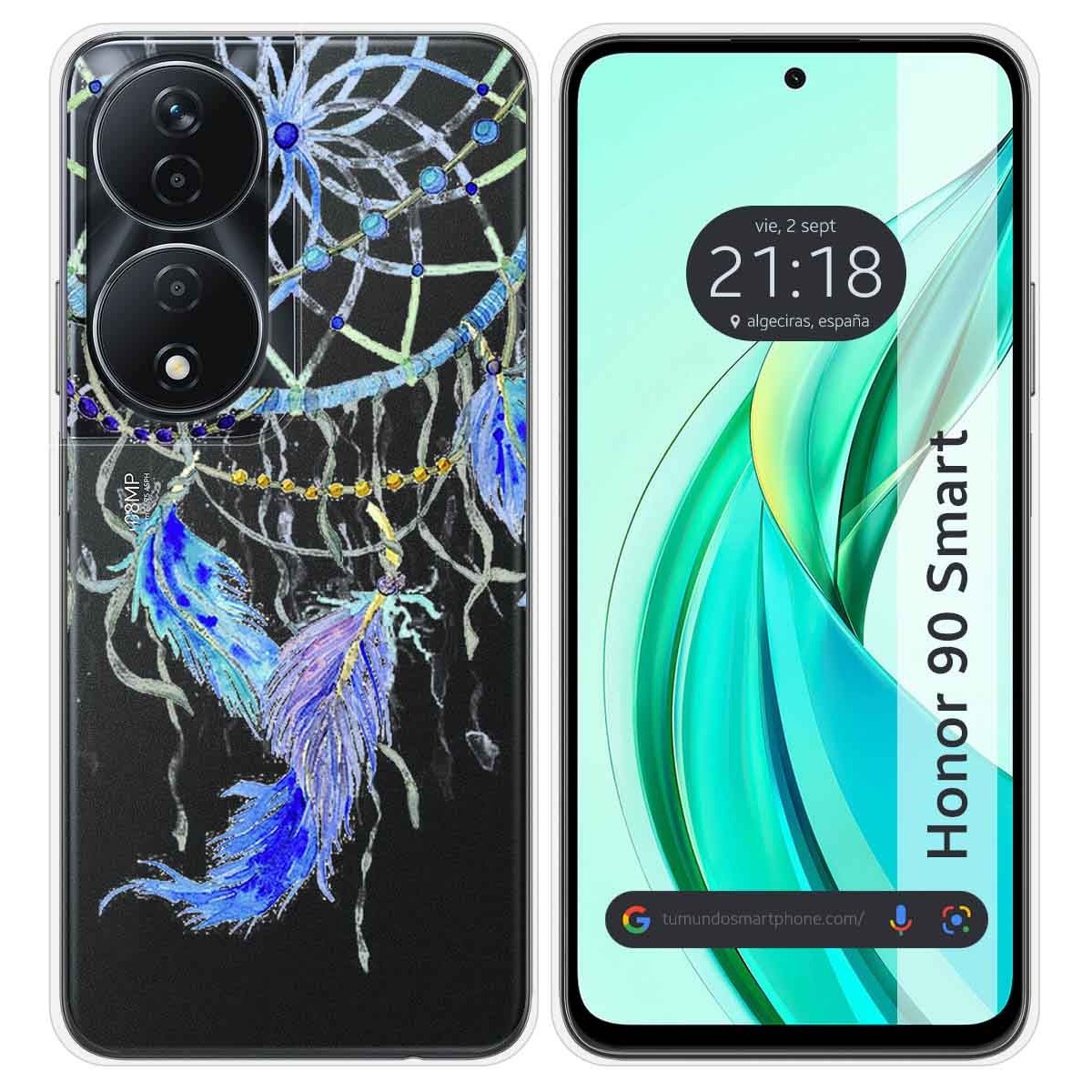 Funda Silicona Transparente para Huawei Honor 90 Smart 5G diseño Plumas Dibujos