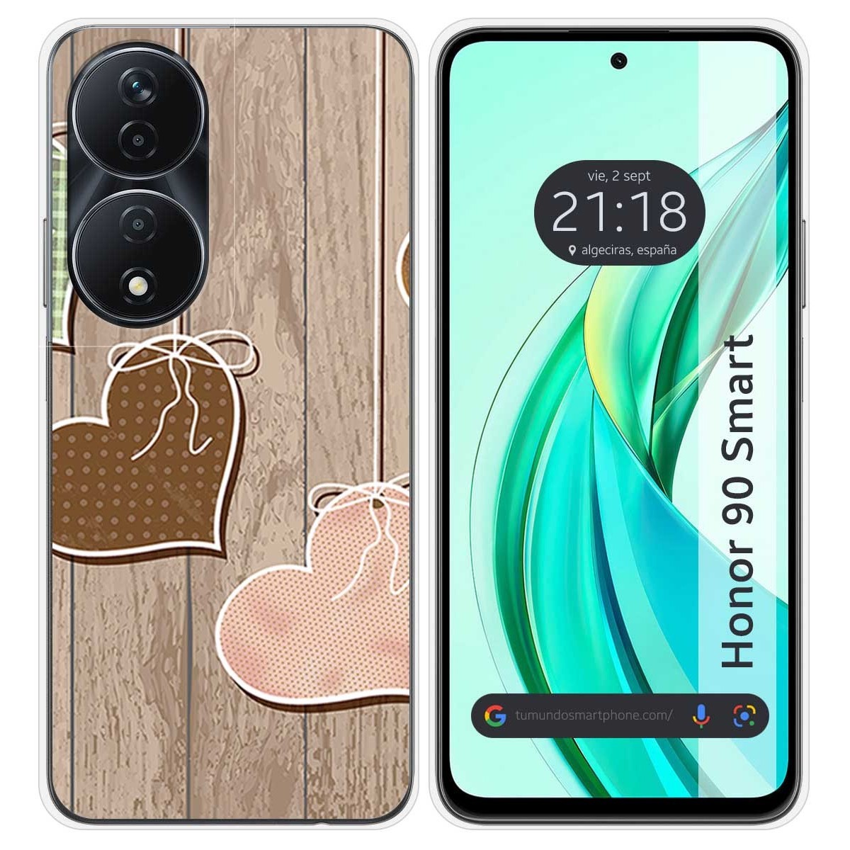 Funda Silicona para Huawei Honor 90 Smart 5G diseño Corazones Madera Dibujos