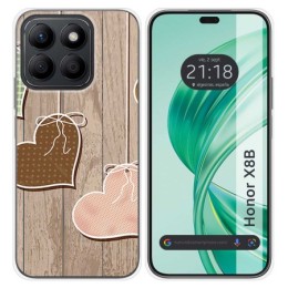Funda Silicona para Huawei Honor X8b diseño Corazones Madera Dibujos