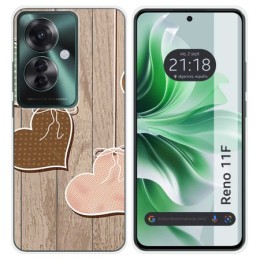 Funda Silicona para Oppo Reno 11F 5G diseño Corazones Madera Dibujos