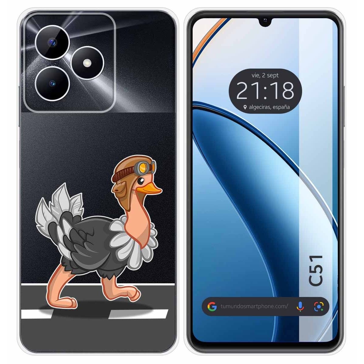 Funda Silicona Transparente para Realme C51 diseño Avestruz Dibujos