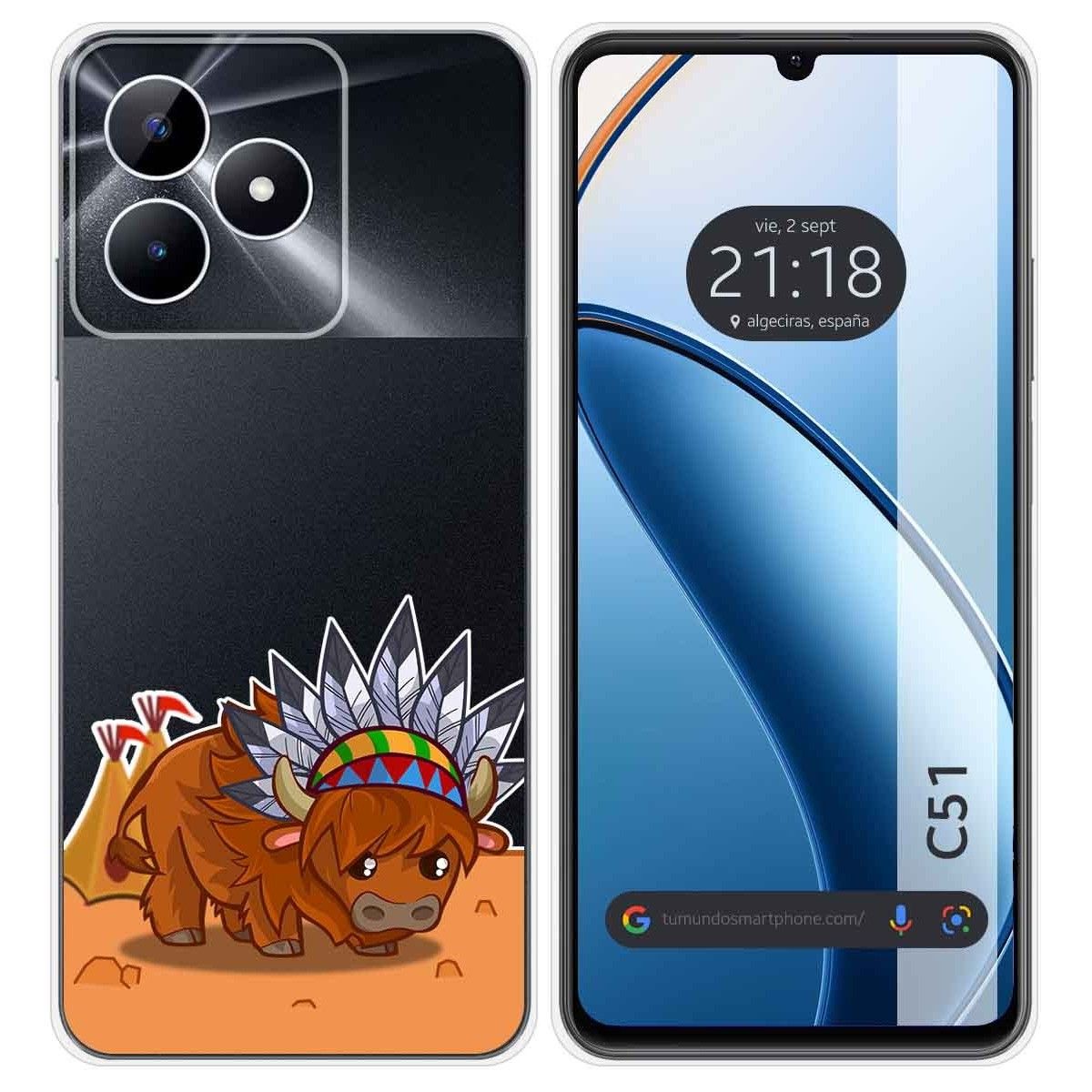 Funda Silicona Transparente para Realme C51 diseño Bufalo Dibujos
