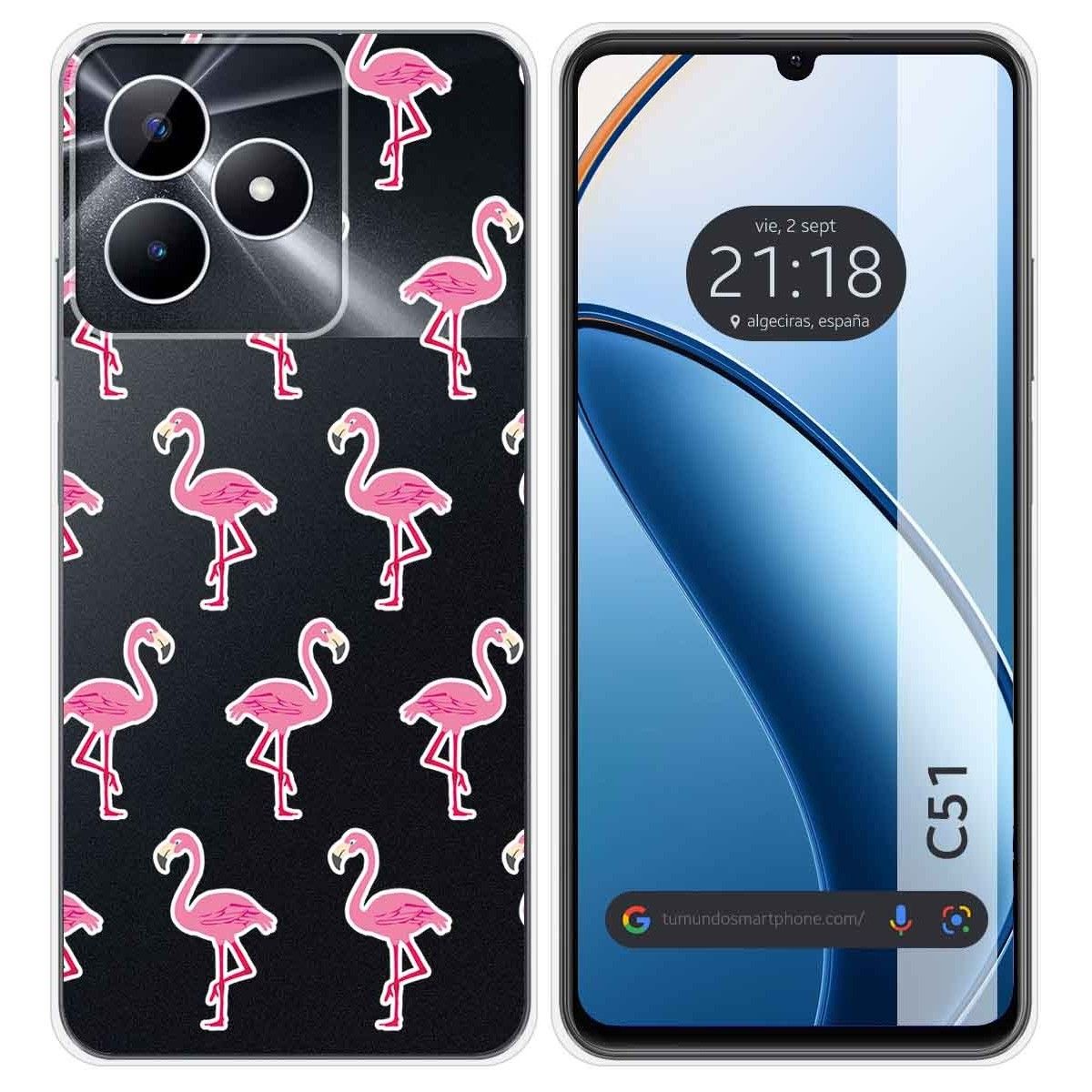 Funda Silicona Transparente para Realme C51 diseño Flamenco Dibujos