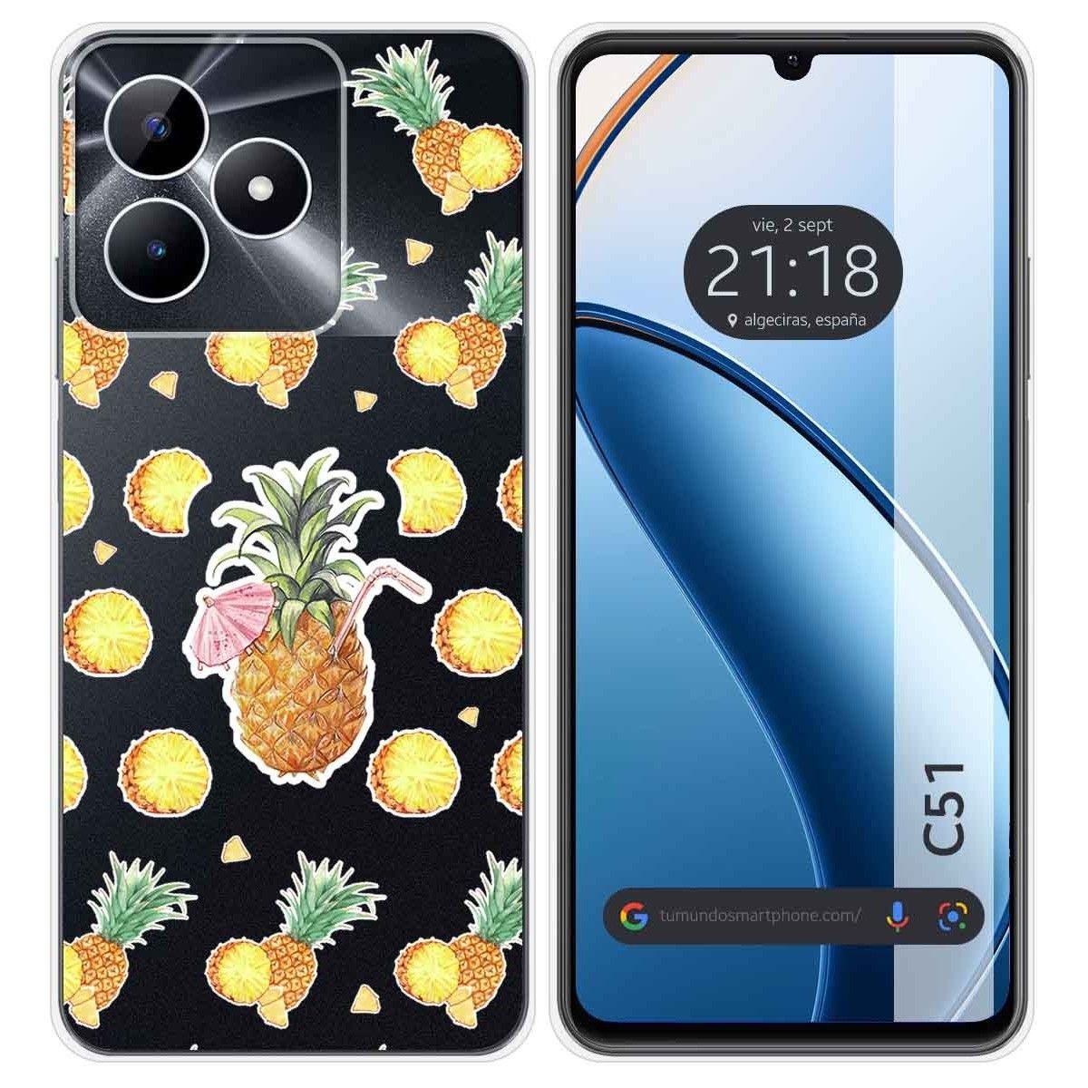 Funda Silicona Transparente para Realme C51 diseño Piña Dibujos