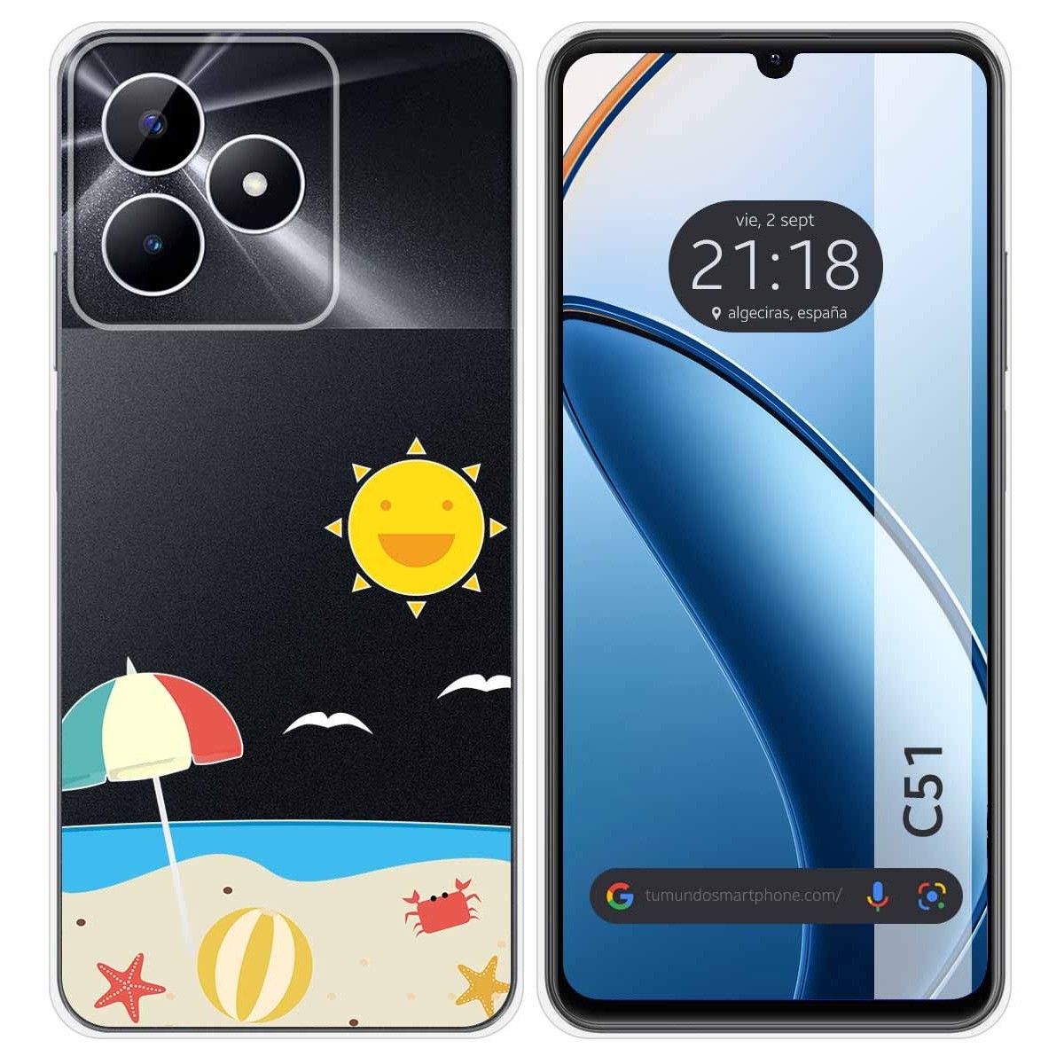 Funda Silicona Transparente para Realme C51 diseño Playa Dibujos