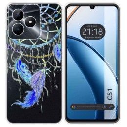Funda Silicona Transparente para Realme C51 diseño Plumas Dibujos