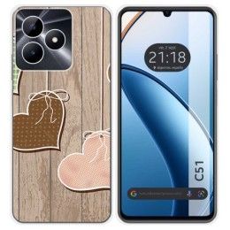 Funda Silicona para Realme C51 diseño Corazones Madera Dibujos