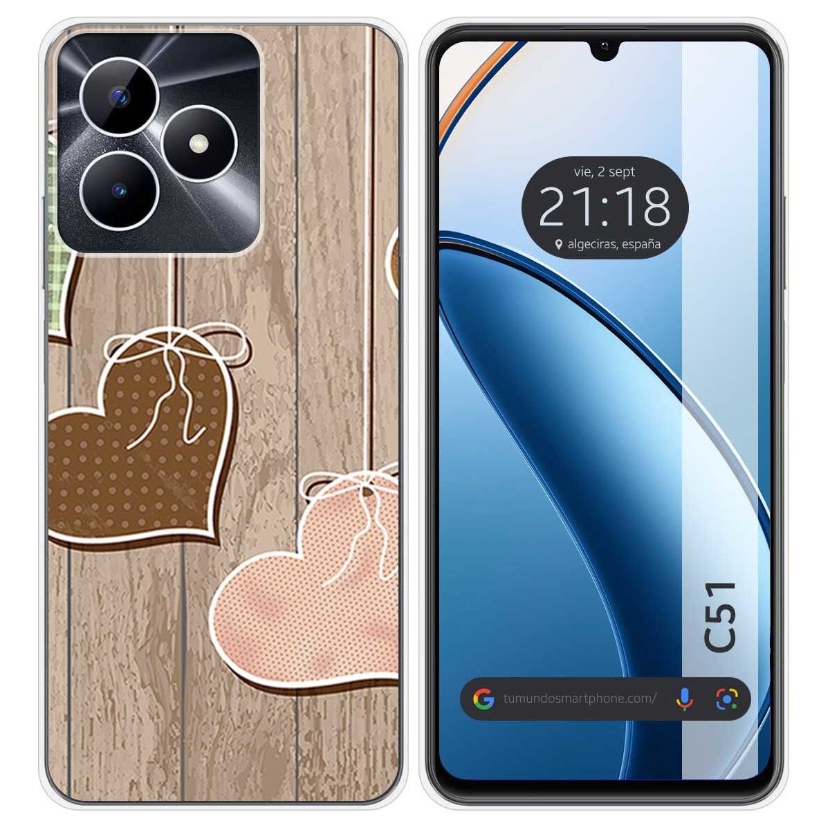 Funda Silicona para Realme C51 diseño Corazones Madera Dibujos
