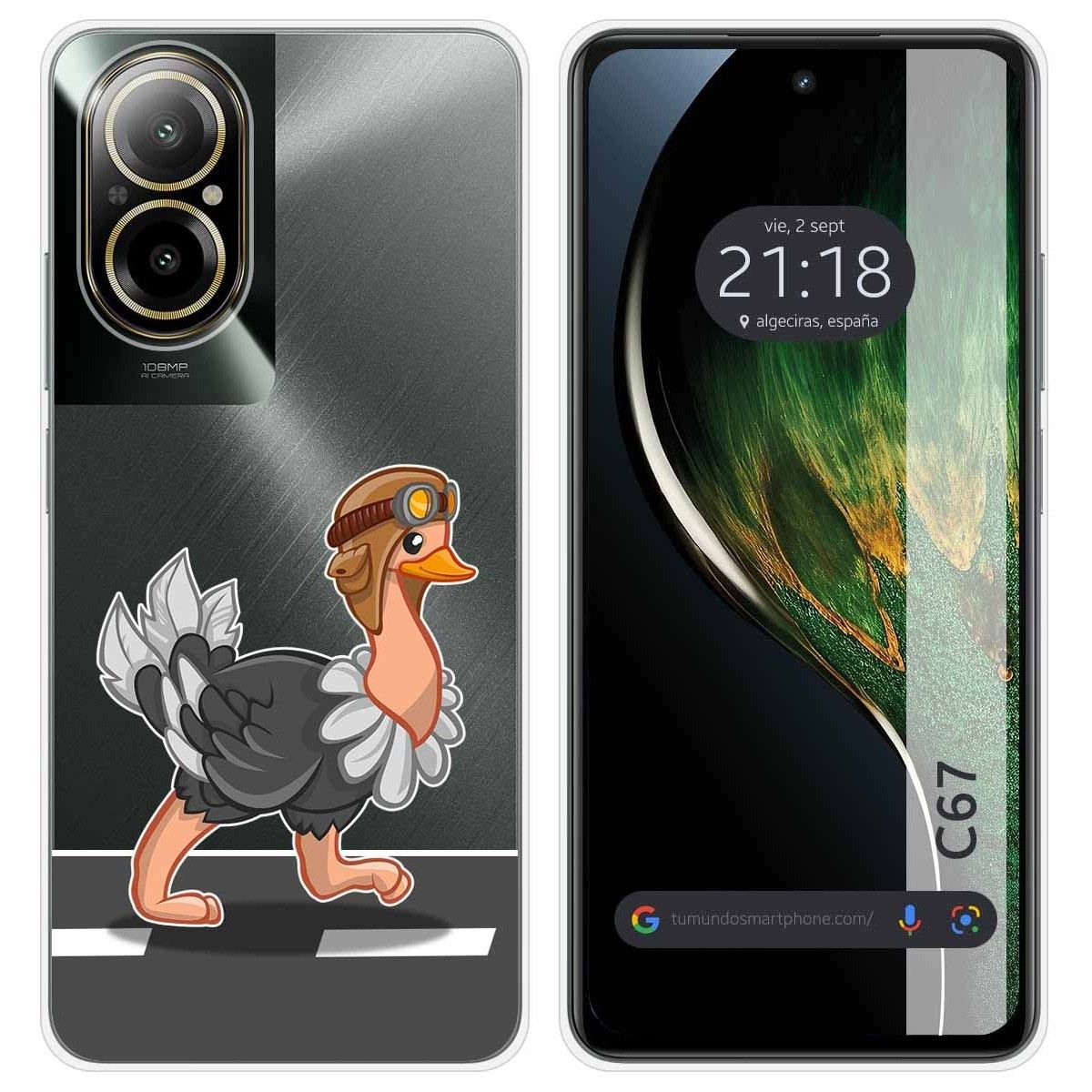 Funda Silicona Transparente para Realme C67 4G diseño Avestruz Dibujos