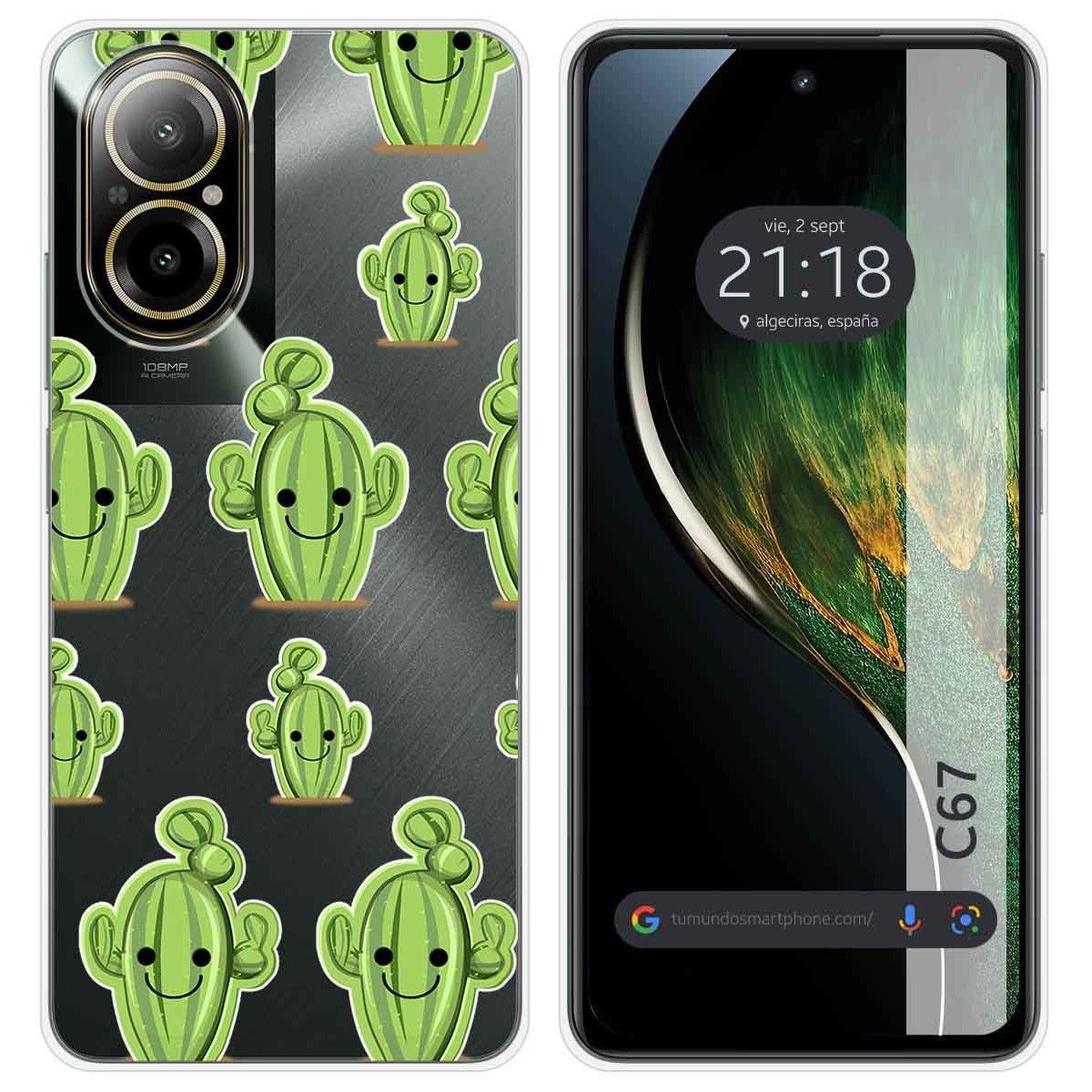 Funda Silicona Transparente para Realme C67 4G diseño Cactus Dibujos