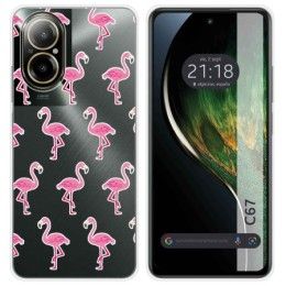 Funda Silicona Transparente para Realme C67 4G diseño Flamenco Dibujos