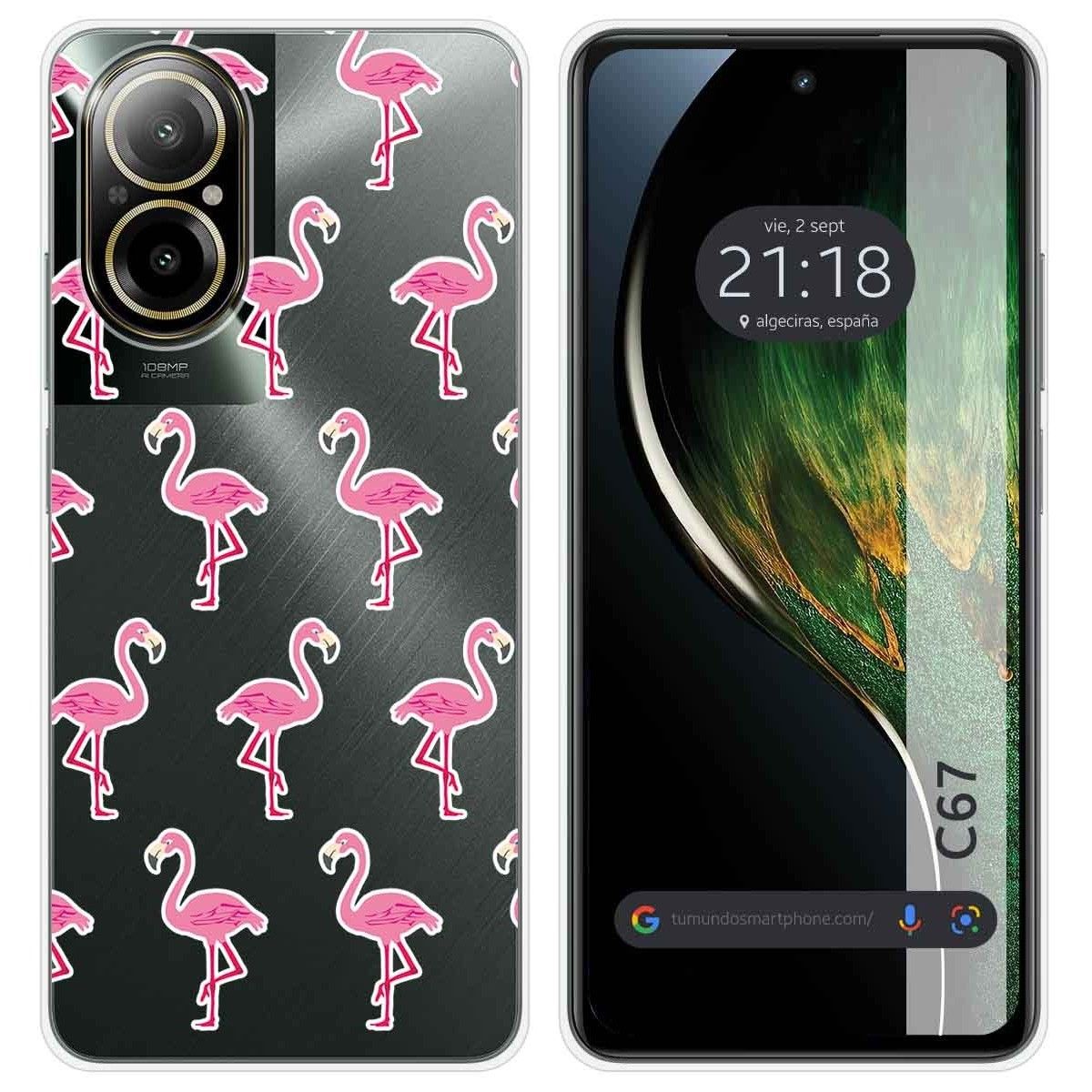 Funda Silicona Transparente para Realme C67 4G diseño Flamenco Dibujos