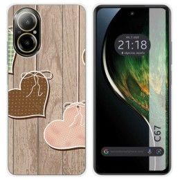 Funda Silicona para Realme C67 4G diseño Corazones Madera Dibujos