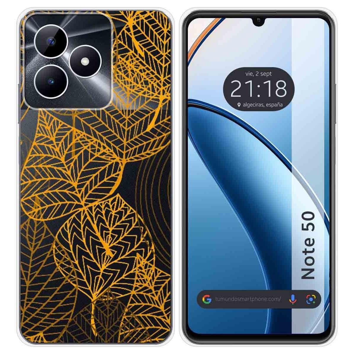 Funda Silicona Transparente para Realme Note 50 diseño Hojas Dibujos
