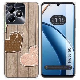Funda Silicona para Realme Note 50 diseño Corazones Madera Dibujos