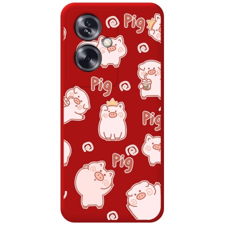 Funda Silicona Líquida Roja para Oppo A79 5G diseño Cerdos Dibujos
