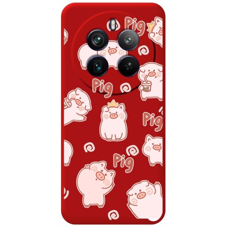 Funda Silicona Líquida Roja para Realme 12 Pro 5G / 12 Pro Plus 5G diseño Cerdos Dibujos
