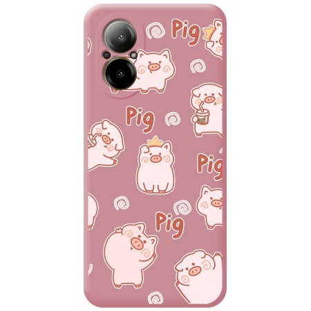Funda Silicona Líquida Rosa para Realme C67 4G diseño Cerdos Dibujos