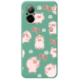 Funda Silicona Líquida Verde para Realme C67 4G diseño Cerdos Dibujos
