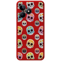 Funda Silicona Líquida Roja para Realme Note 50 diseño Catrina Dibujos