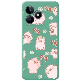 Funda Silicona Líquida Verde para Realme Note 50 diseño Cerdos Dibujos