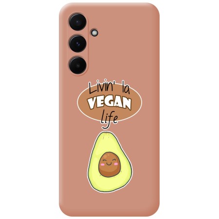 Funda Silicona Líquida Rosa para Samsung Galaxy A35 5G diseño Vegan Life Dibujos