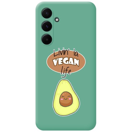 Funda Silicona Líquida Verde para Samsung Galaxy A35 5G diseño Vegan Life Dibujos