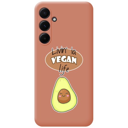 Funda Silicona Líquida Rosa para Samsung Galaxy A55 5G diseño Vegan Life Dibujos