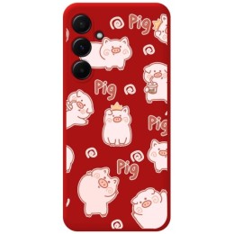 Funda Silicona Líquida Roja para Samsung Galaxy A55 5G diseño Cerdos Dibujos