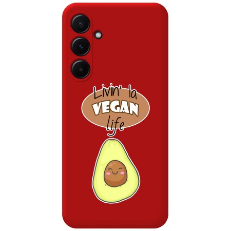 Funda Silicona Líquida Roja para Samsung Galaxy A55 5G diseño Vegan Life Dibujos