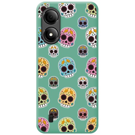 Funda Silicona Líquida Verde para Zte Blade A33s diseño Catrina Dibujos