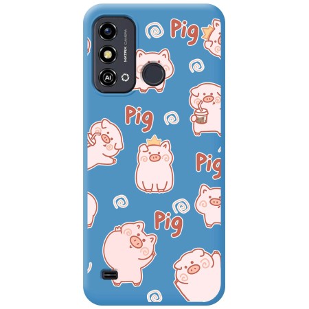 Funda Silicona Líquida Azul para Zte Blade A53 Plus diseño Cerdos Dibujos