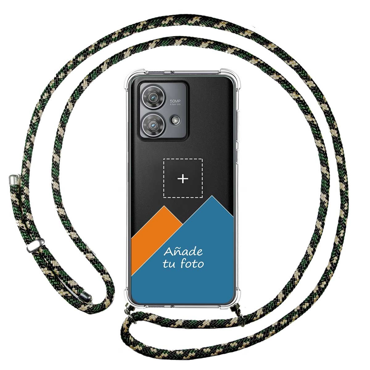 Personaliza tu Funda Colgante Transparente para Motorola Edge 40 Neo 5G con Cordon Verde / Dorado Dibujo Personalizada