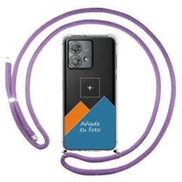 Personaliza tu Funda Colgante Transparente para Motorola Edge 40 Neo 5G con Cordon Morado Dibujo Personalizada