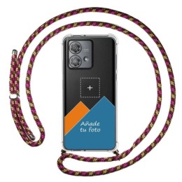 Personaliza tu Funda Colgante Transparente para Motorola Edge 40 Neo 5G con Cordon Rosa / Dorado Dibujo Personalizada