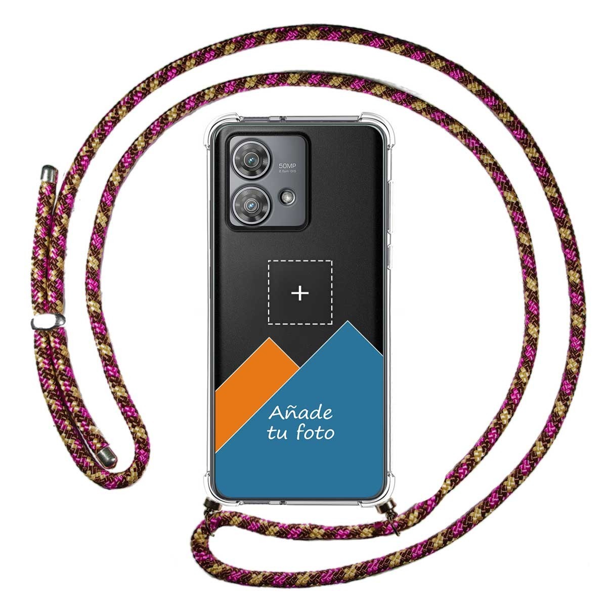 Personaliza tu Funda Colgante Transparente para Motorola Edge 40 Neo 5G con Cordon Rosa / Dorado Dibujo Personalizada