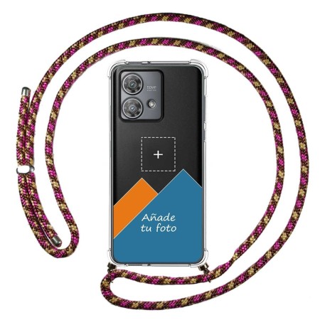 Personaliza tu Funda Colgante Transparente para Motorola Edge 40 Neo 5G con Cordon Rosa / Dorado Dibujo Personalizada
