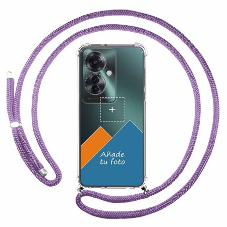 Personaliza tu Funda Colgante Transparente para Oppo Reno 11F 5G con Cordon Morado Dibujo Personalizada