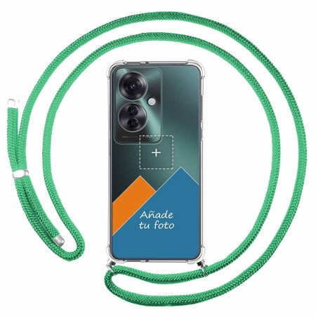 Personaliza tu Funda Colgante Transparente para Oppo Reno 11F 5G con Cordon Verde Agua Dibujo Personalizada