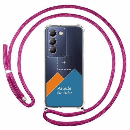 Personaliza tu Funda Colgante Transparente para Vivo V40 SE 5G con Cordon Rosa Fucsia Dibujo Personalizada