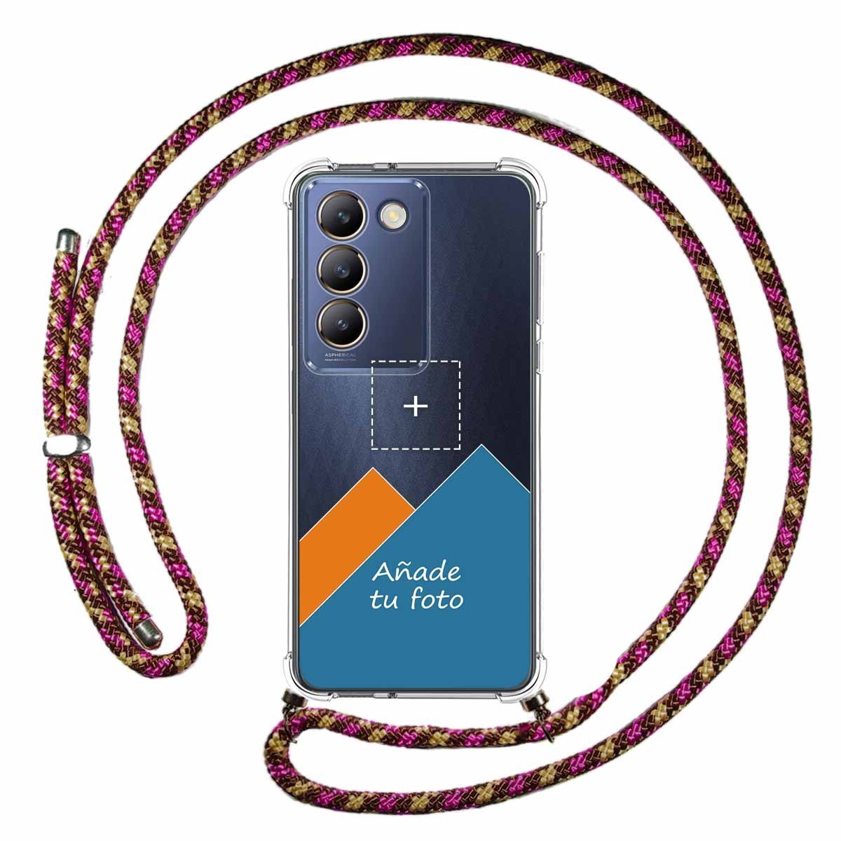 Personaliza tu Funda Colgante Transparente para Vivo V40 SE 5G con Cordon Rosa / Dorado Dibujo Personalizada