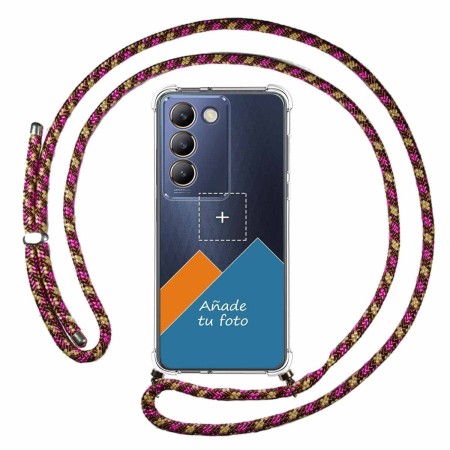 Personaliza tu Funda Colgante Transparente para Vivo V40 SE 5G con Cordon Rosa / Dorado Dibujo Personalizada