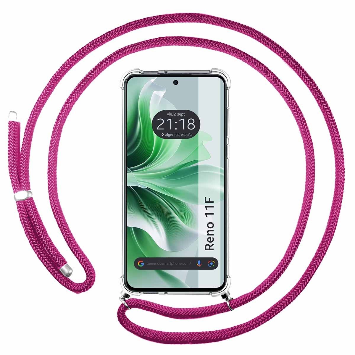 Funda Colgante Transparente para Oppo Reno 11F 5G con Cordon Rosa Fucsia