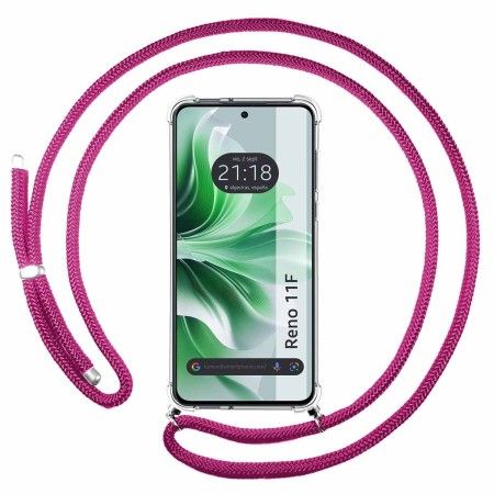 Funda Colgante Transparente para Oppo Reno 11F 5G con Cordon Rosa Fucsia